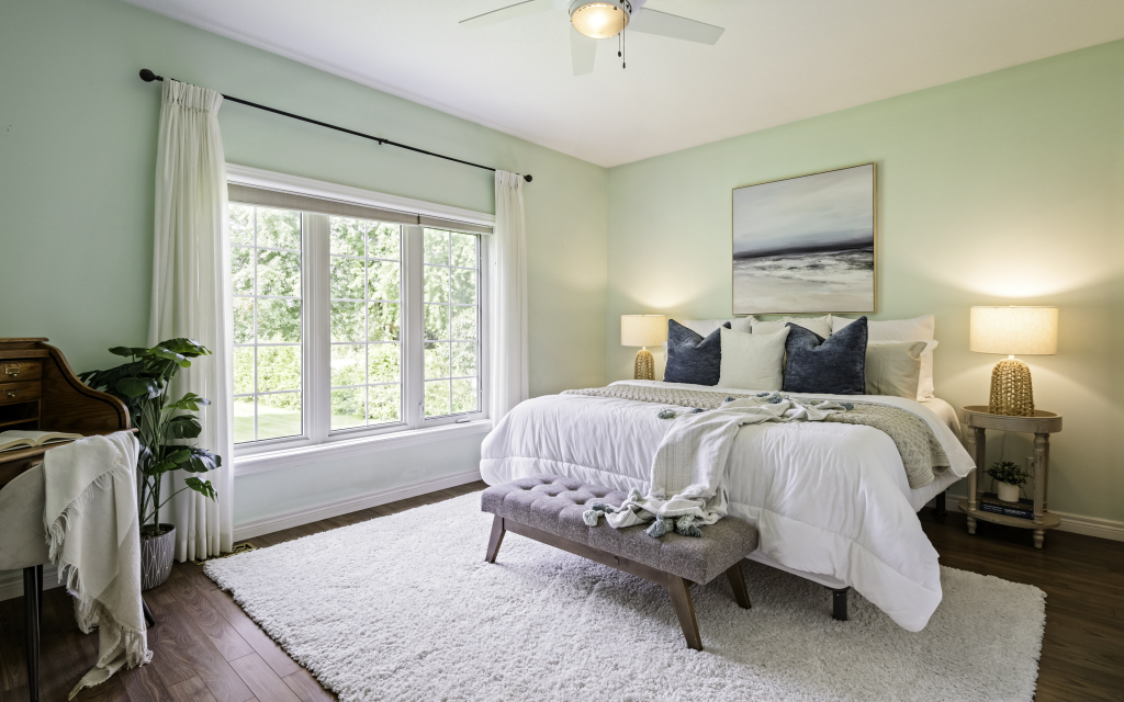 Staged Bedroom by Olive & Ash Staging and Interiors. Home sold by Jacqueline Clement, Shelburne Real Estate Agent